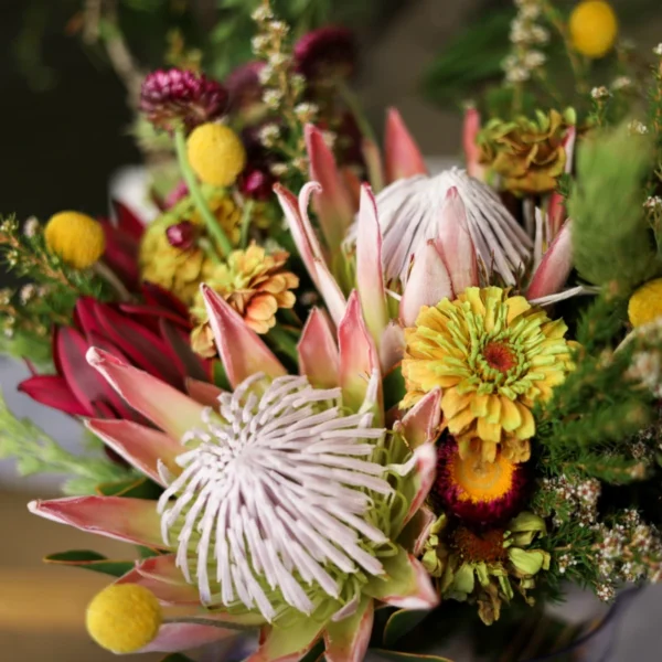 Bright bridal bouquet of colourful native flowers.