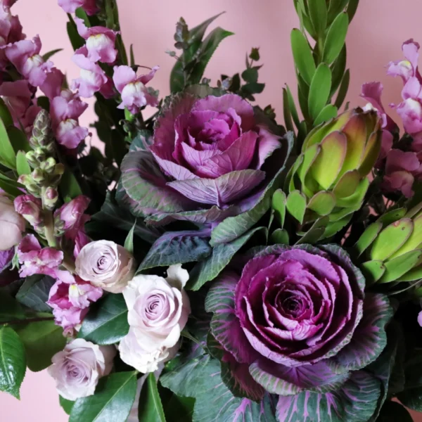 Close up of Kale flower arrangement.